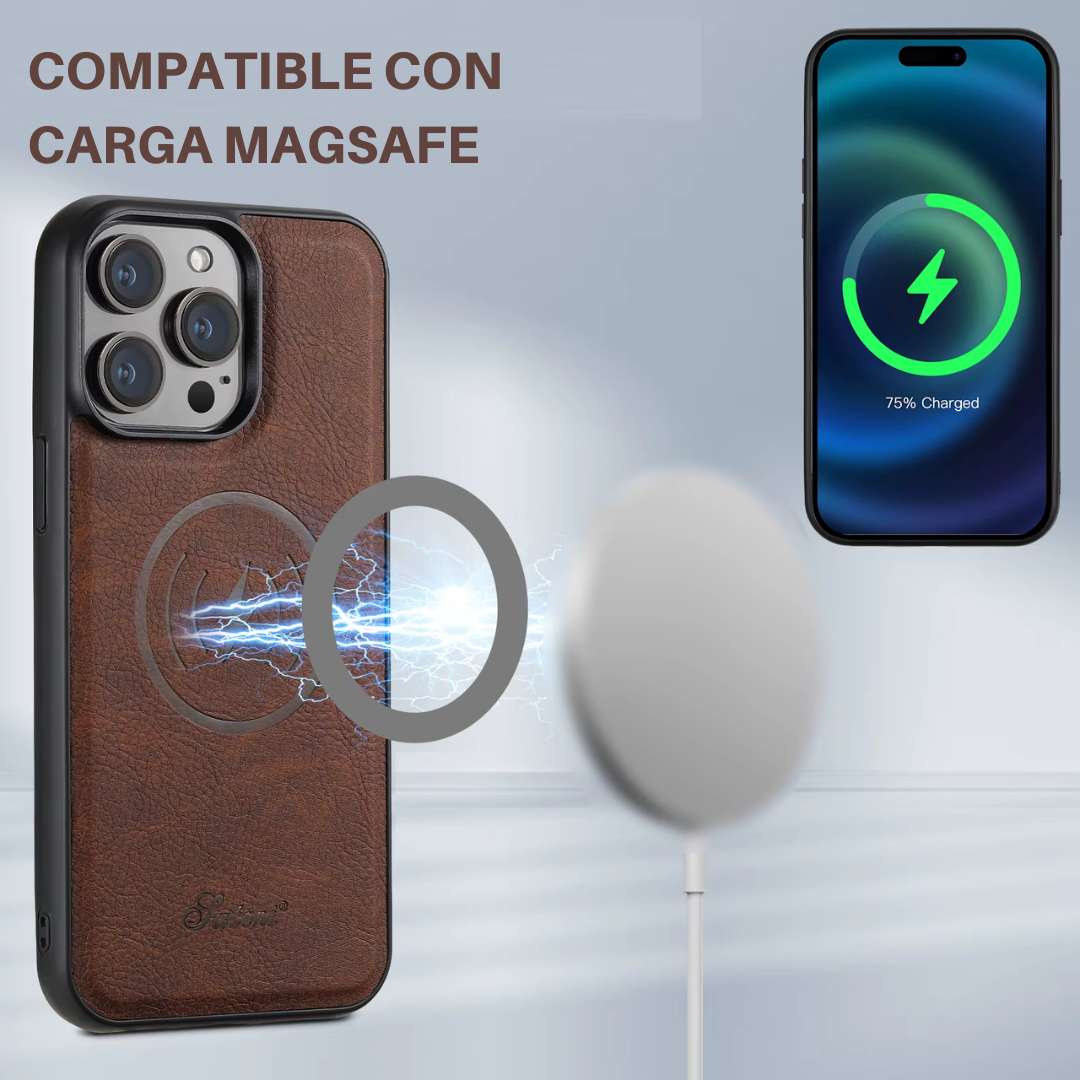 TARJETERO MAGSAFE + FUNDA DE CUERO PARA IPHONE