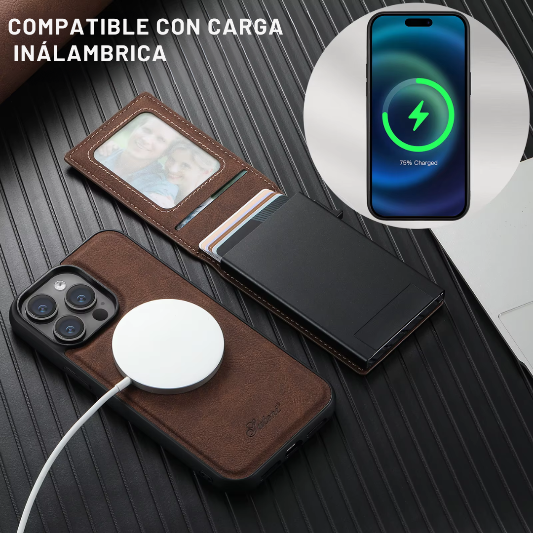 TARJETERO MAGSAFE + FUNDA DE CUERO PARA IPHONE