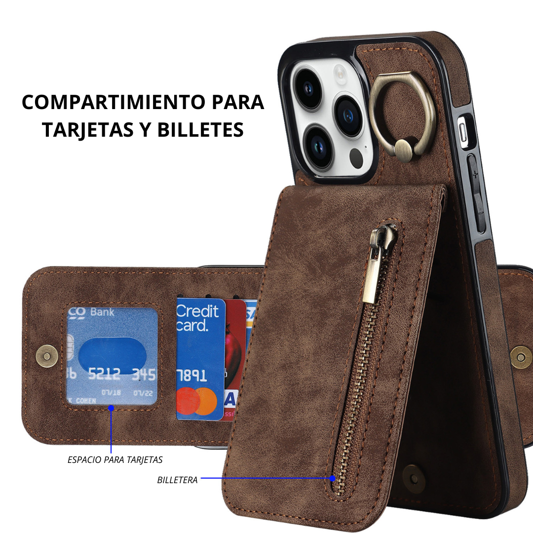 Funda de Cuero para IPhone con Tarjetero y Cierre con 50% de Descuento.