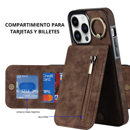 Funda de Cuero para IPhone con Tarjetero y Cierre con 50% de Descuento.