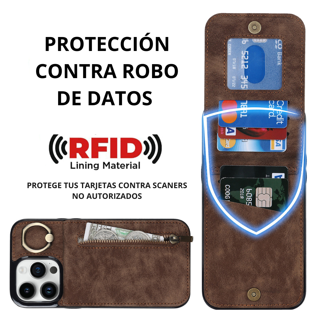 Funda de Cuero para IPhone con Tarjetero y Cierre con 50% de Descuento.