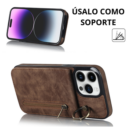 Funda de Cuero para IPhone con Tarjetero y Cierre con 50% de Descuento.