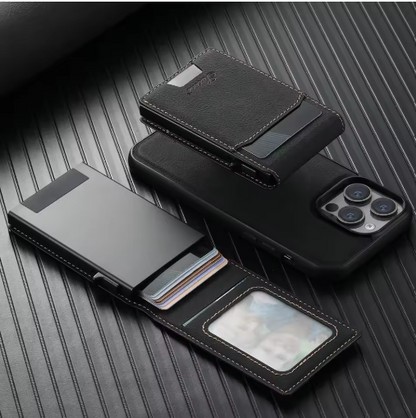 TARJETERO MAGSAFE + FUNDA DE CUERO PARA IPHONE